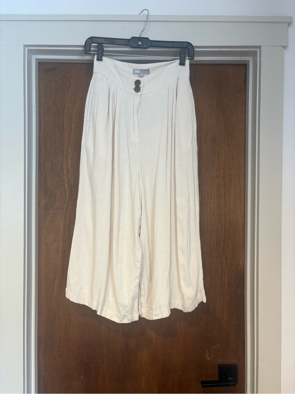 ASOS Cream Button-Front Linen gaucho pant